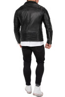 Reichstadt Herren Slim Fit Lederjacke Silver Zipper  RS006LUX Black XS