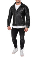 Reichstadt Herren Slim Fit Lederjacke Silver Zipper  RS006LUX Black M