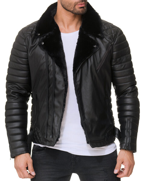 Slim Fit Kunstlederjacke Herren  RS008PU Black - Black Zipper S