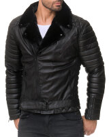 Slim Fit Kunstlederjacke Herren  RS008PU Black - Black Zipper S