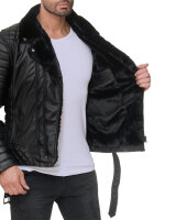 Slim Fit Kunstlederjacke Herren  RS008PU Black - Black Zipper XXL