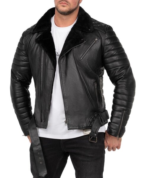 Slim Fit Echtlederjacke Herren Black Zipper RS008LUX Black M