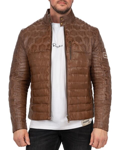 Slim Fit Echtlederjacke Herren Echtleder 22RS31LUX Cognac L