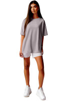 Reichstadt Damen Oversized Kurzarmshirt Brand Stick 23RSW044 Dark Grey M