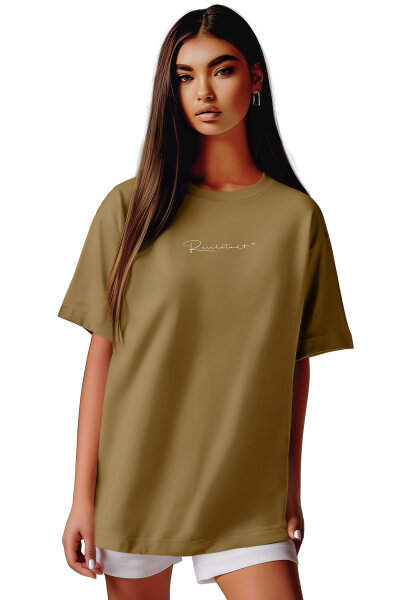 Reichstadt Damen Oversized Kurzarmshirt Brand Stick 23RSW044 Khaki XS
