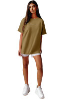 Reichstadt Damen Oversized Kurzarmshirt Brand Stick 23RSW044 Khaki XS