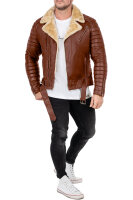 Slim Fit Echtlederjacke Herren Black Zipper RS008LUX Cognac S
