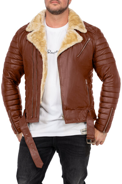 Reichstadt Herren Slim Fit Bikerjacke Black Zipper RS008LUX Cognac 3XL